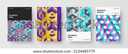 Fresh journal cover vector design layout set. Creative mosaic shapes company identity illustration collection.