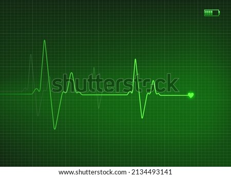 Electrocardiogram illustration in green color with battery icon Royalty-Free Stock Photo #2134493141