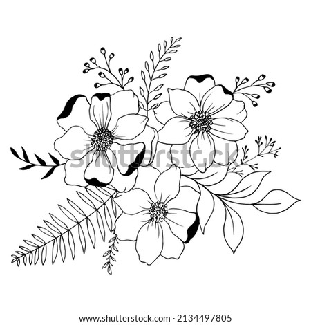 Flowers line art arrangements. Can use to print on greeting card, frame, magic, shopping bags, wall art, telephone case, wedding invitation, stickers, decorations, and t-shirts Royalty-Free Stock Photo #2134497805