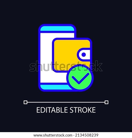 E wallet payment pixel perfect RGB color icon for dark theme. Electronic account. Online money transaction. Simple filled line drawing on night mode background. Editable stroke. Arial font used