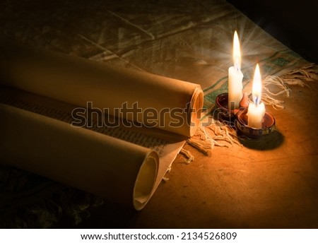 Grunge age dirty brown pray belief Moses law believe dark night wooden desk table space. Closeup judaic sacred church library prayer culture god Jesus Christ literary past art wood still life concept Royalty-Free Stock Photo #2134526809