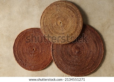 various handmade rattan placemats made in Lombok Indonesia Royalty-Free Stock Photo #2134551271