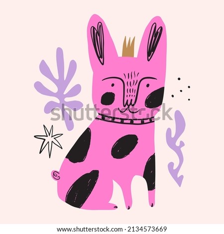 French bull. Vector clipart dog sticker. Dogs breed. EPS and JPG illustration. Funky doodle trendy print, colorful handdrawn childish cartoon art. Groovy fauve abstract collage decor elements in