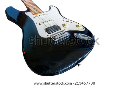 Vintage Electric Old guitar isolated on white background with space for text.