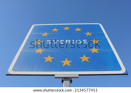 Sverige road sign at the swedish border entering Sweden, Europe
