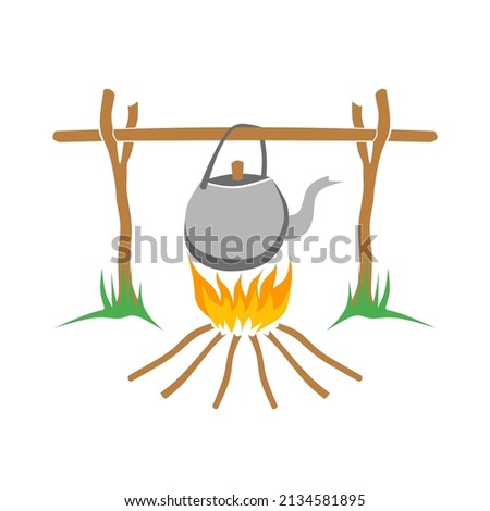Vector illustration of cooking water while camping or hiking