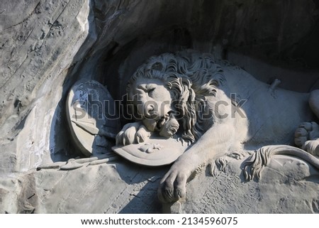 Detail of the Lion Monument, Lucerne.

Carved in stone, yet deceptively alive, Lucerne’s world famous Lion Monument has been impressing visitors from near and far for a long time.  Royalty-Free Stock Photo #2134596075