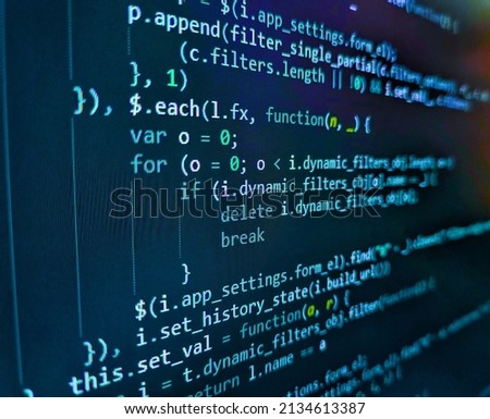 Screenshot with random parts of program code. Photo of computer digital background. Lots of digits on the computer screen. Binary computer code background, abstract