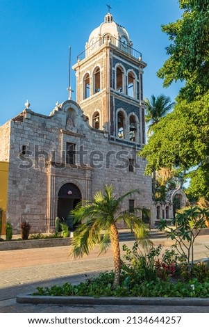 Loreto, Baja California Sur, Mexico. Bell tower on the Loreto Missioin church. Royalty-Free Stock Photo #2134644257