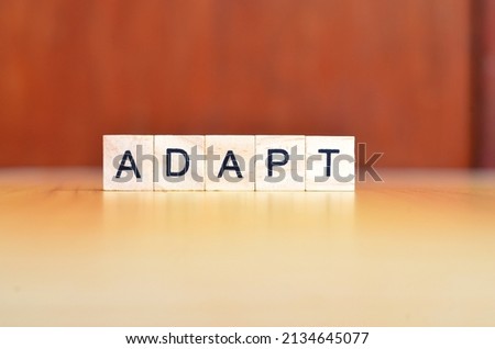 adapt text on wooden square, business quotes, selective focus