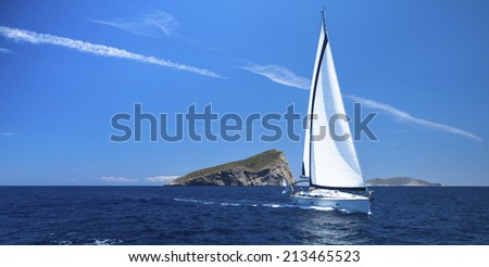 Yacht in sailing regatta. Luxury yachts. Picture with space for text.