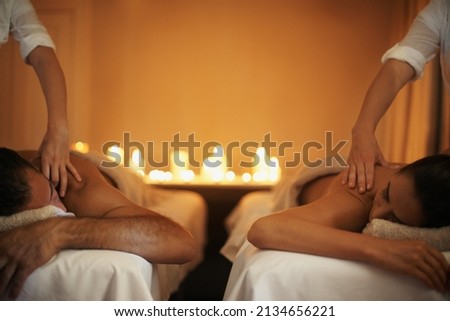 Enjoying a mutual massage. Shot of a mature couple enjoying a relaxing massage. Royalty-Free Stock Photo #2134656221