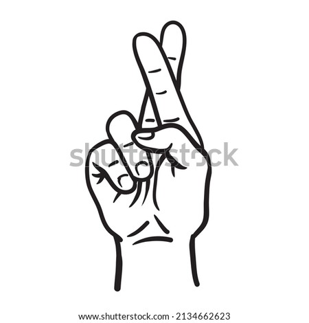 Hand showing fingers crossed. Hand gesture mean Lie or luck, superstition symbol.Vector line icon 