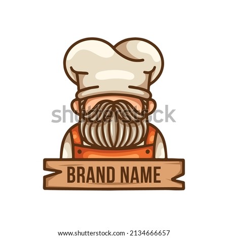 Chef Man With Mustache and Beard Wearing Hat Illustration Logo