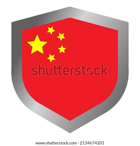 Chinese flag vector in shield shape. with a metal frame and the right color selection.