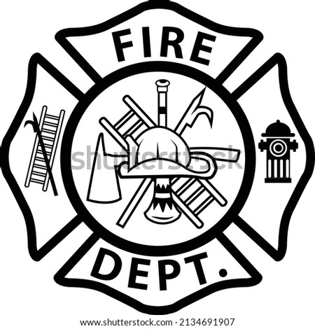 fireman emblem sign on white background. firefighter’s st florian maltese cross. fire department symbol. Royalty-Free Stock Photo #2134691907