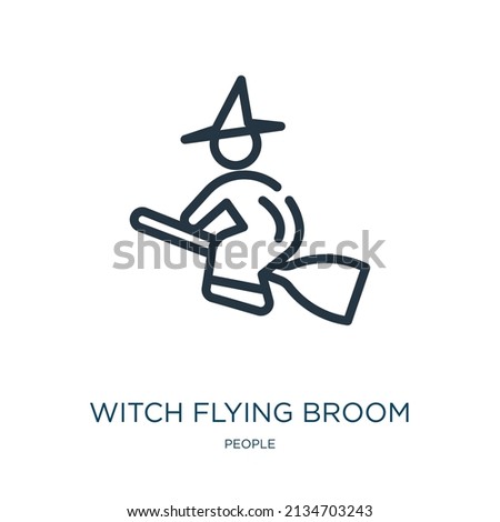 witch flying broom thin line icon. halloween, witch linear icons from people concept isolated outline sign. Vector illustration symbol element for web design and apps.