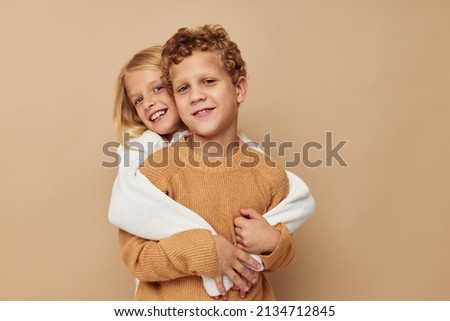 Cute stylish children hug entertainment posing friendship Lifestyle unaltered