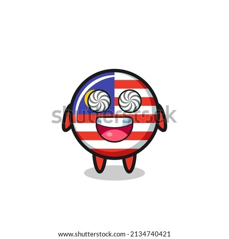 cute malaysia flag badge character with hypnotized eyes , cute style design for t shirt, sticker, logo element