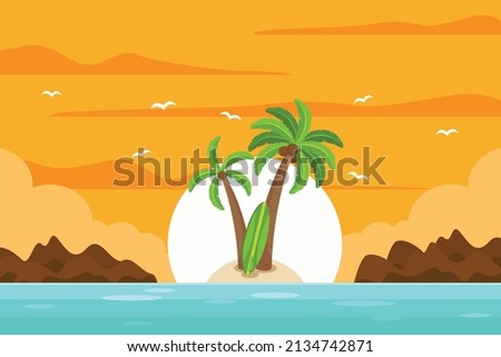 Island background with palm tree