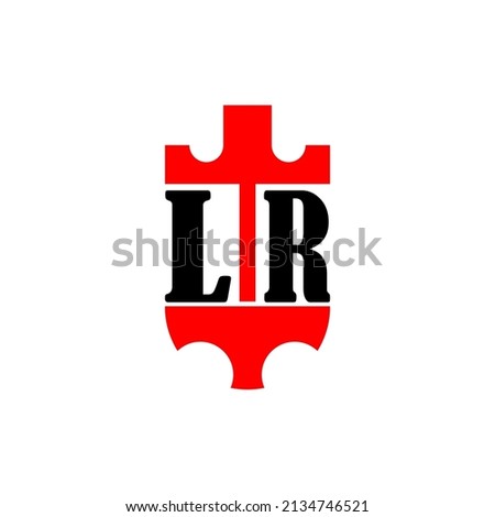 Initial letter LR red crown shield simple logo. Minimal and unique.