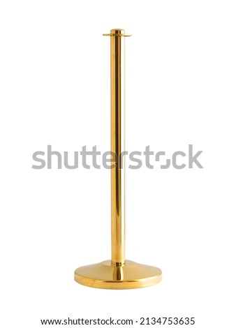 Golden barrier with red rope isolated on white background. Red rope barrier with gold and silver stanchions. Velvet fence for entrance to cinema, club, theater and vip hall. 