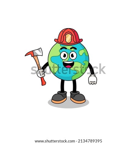 Cartoon mascot of earth firefighter , character design