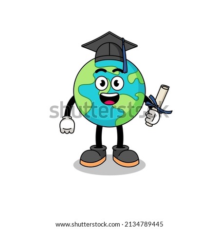 earth mascot with graduation pose , character design