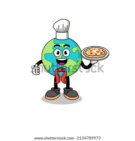 Illustration of earth as an italian chef , character design