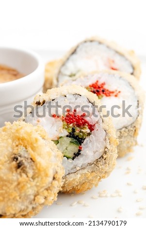 delicious rolls on white background