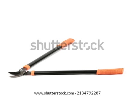 Pruner for pruning large branches, twigs and knots. Garden Tools. Isolated on white background. High resolution photo. Full depth of field.