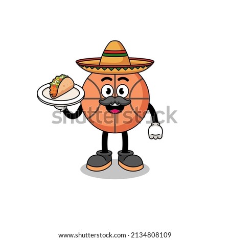 Character cartoon of basketball as a mexican chef , character design