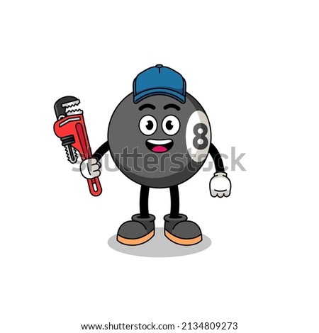 billiard ball illustration cartoon as a plumber , character design