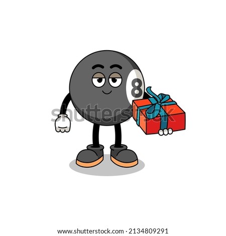 billiard ball mascot illustration giving a gift , character design