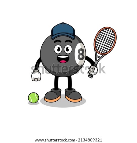 billiard ball illustration as a tennis player , character design