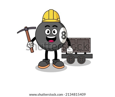 Mascot Illustration of billiard ball miner , character design