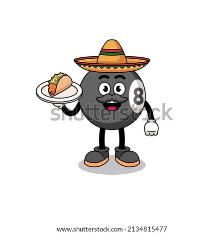 Character cartoon of billiard ball as a mexican chef , character design