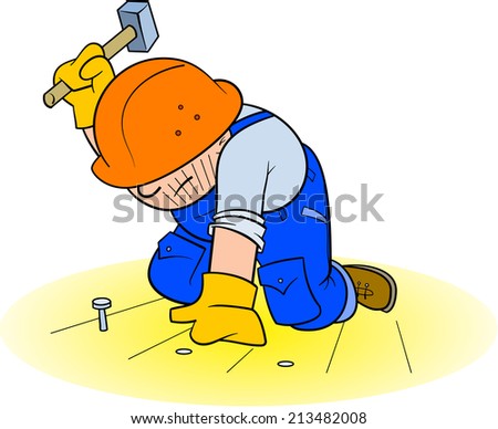 Builder worker with a hammer