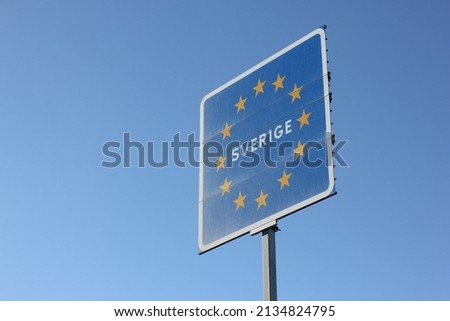 Sverige road sign at the swedish border, Sweden, Europe