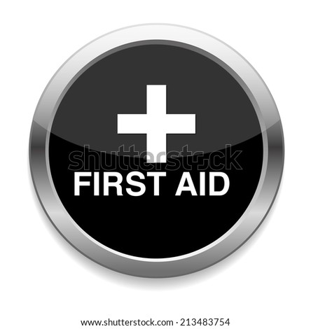 First aid medical button sign isolated on white. 