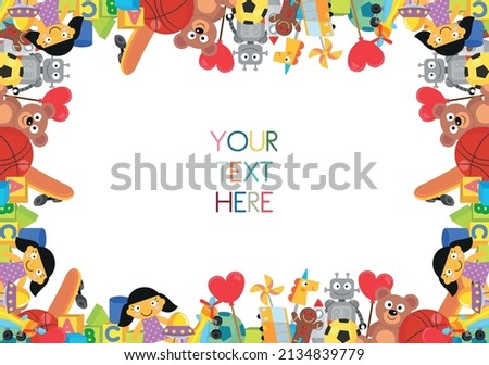 Vector greeting card with children's toy set. Children's toys collection. Funny kid game. It's a playset. Royalty-Free Stock Photo #2134839779