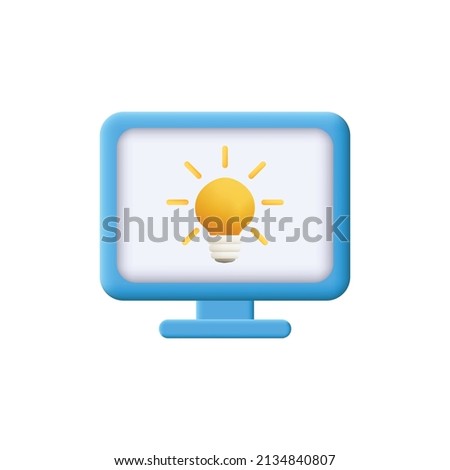 3d light lamp inside monitor vector illustration. yellow lamp inside monitor. idea , tips icon inside monitor.