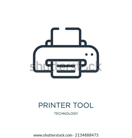 printer tool thin line icon. printer, folder linear icons from technology concept isolated outline sign. Vector illustration symbol element for web design and apps.