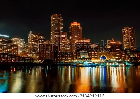 Long exposure of the Boston cityscape at night