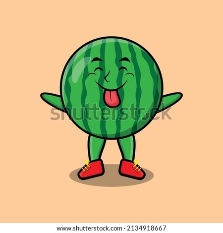 Cute cartoon watermelon character with flashy expression in cute style