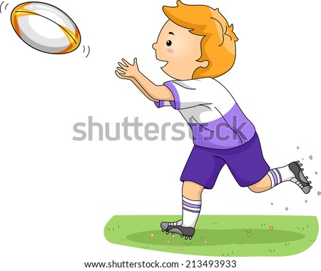 Illustration of a Boy Catching a Rugby Ball