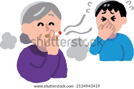 Senior women smoking cigarettes and men wanting to smoke