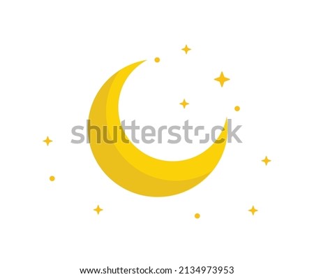 New style of Golden Moon with cartoon style. Vector of Crescent with Stars with 3d style on white background illustration.