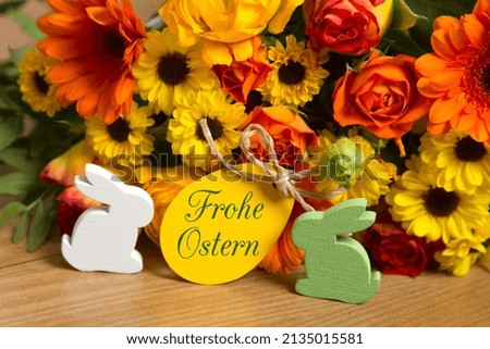 Easter greeting card on wooden background