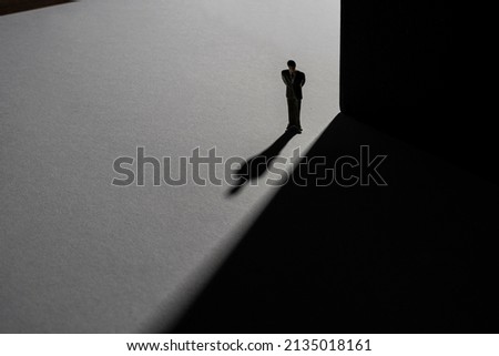 the shadow of a miniature model on a white surface